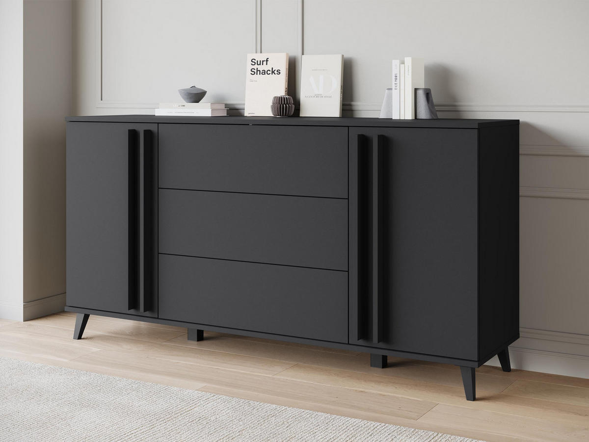 SIDEBOARD Helsinki 150 - Schwarz/Graphitfarben, Holzwerkstoff/Kunststoff (150/78/40cm) - MIRJAN24