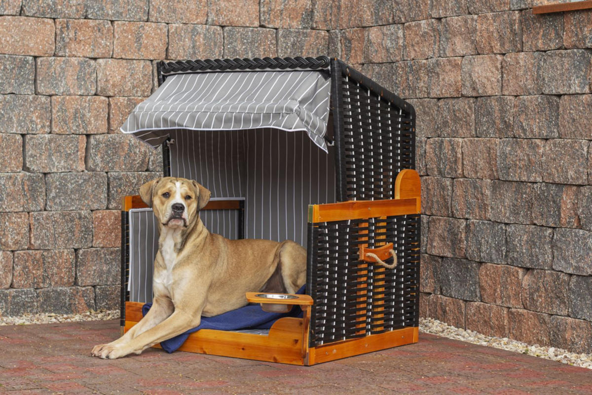 HUNDESTRANDKORB - gestreift/anthrazit - PE schwarz - inkl. Schutzhülle - Schwarz, Holz/Textil (80/95/65cm) - bene living