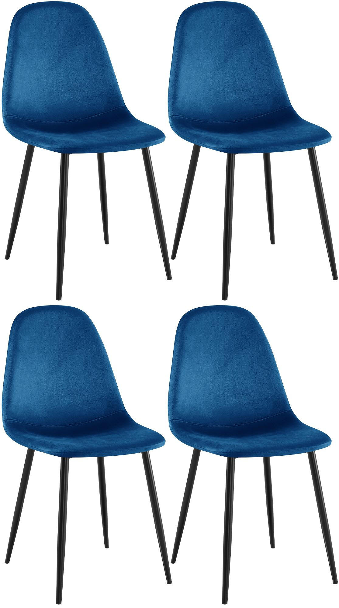 STUHL 4er Set Samt Blau - Blau/Schwarz, Textil/Metall (44/88/51cm) - CLP