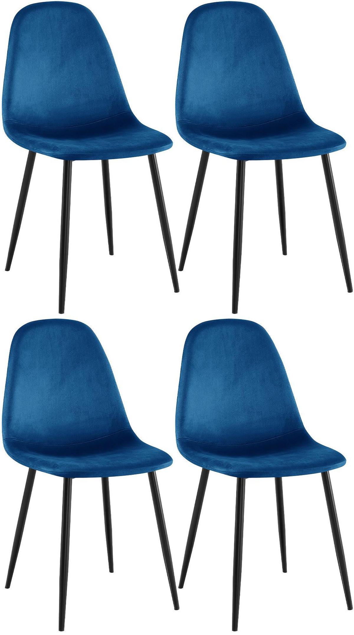STUHL 4er Set Samt Blau - Blau/Schwarz, Textil/Metall (44/88/51cm) - CLP