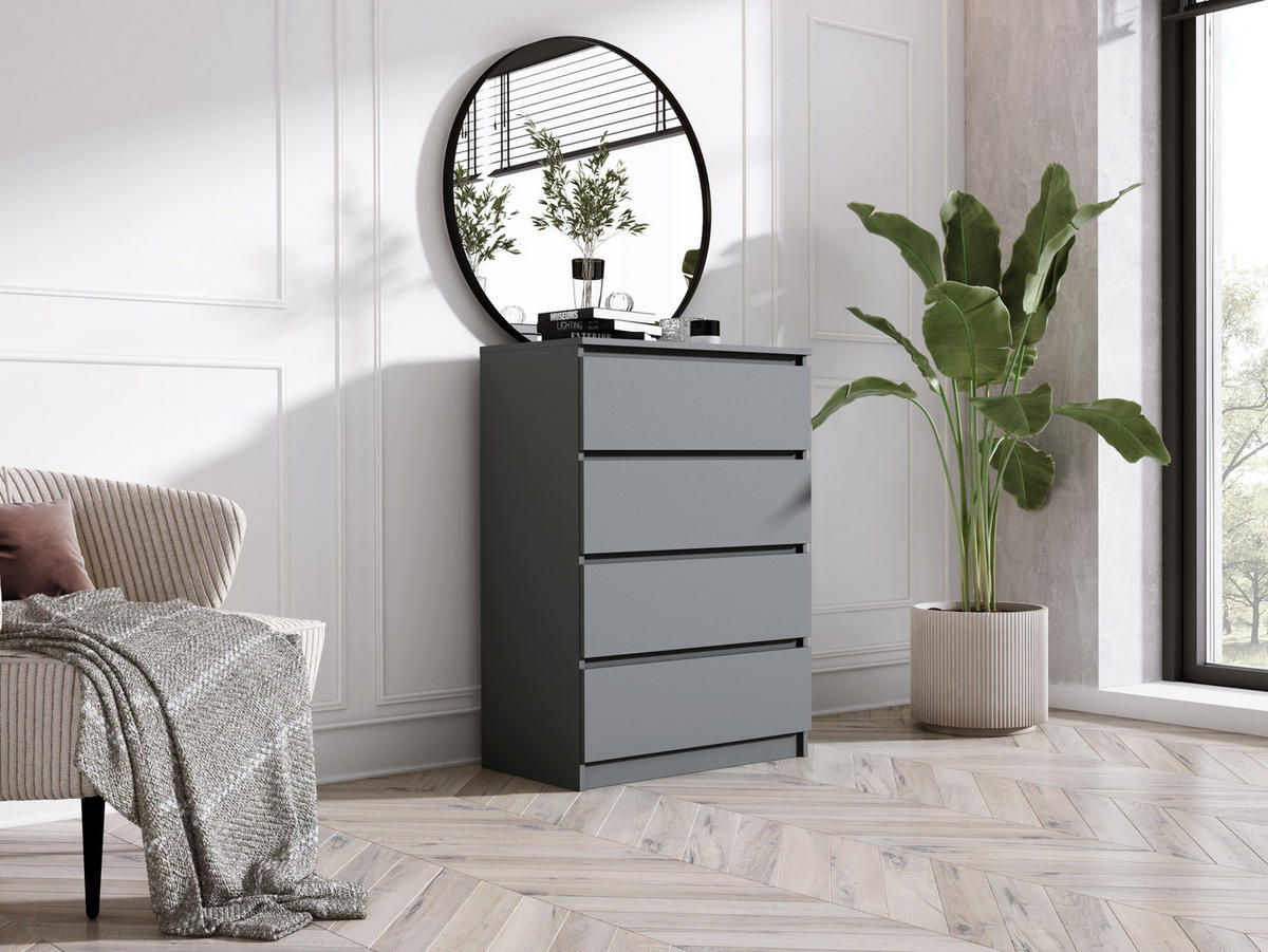 KOMMODE mit 4 Schubladen, Anthrazit, A: 70 x 101 x 39 cm - Anthrazit, Holzwerkstoff (70/101/39cm) - 3XE LIVING