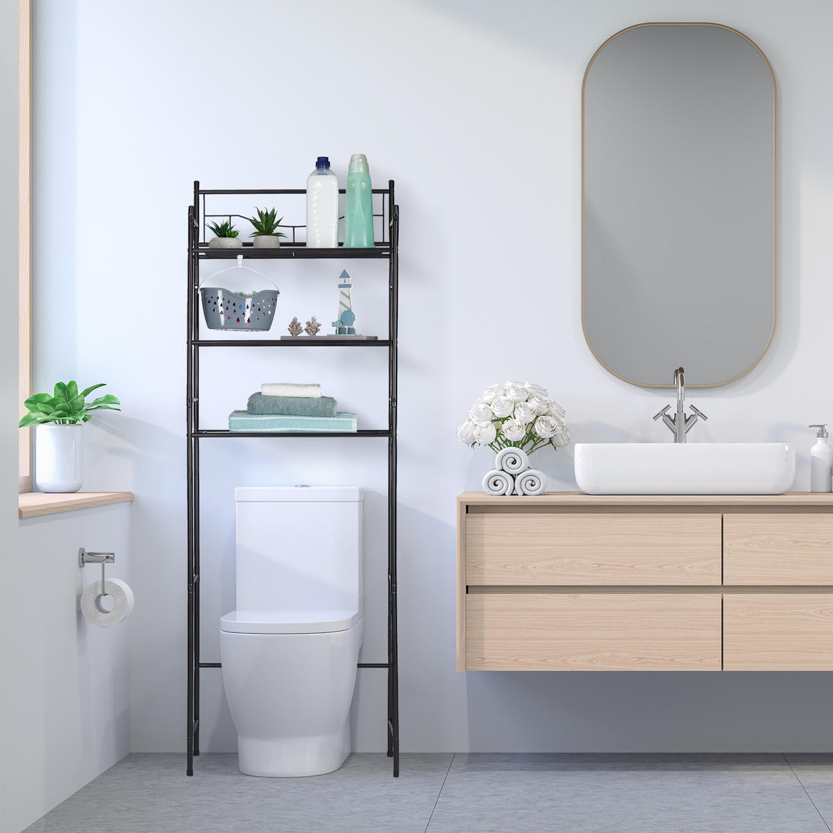 NADSTAVBOVÁ polica - čierna, kov/plast (58/165/25cm) - Relaxdays