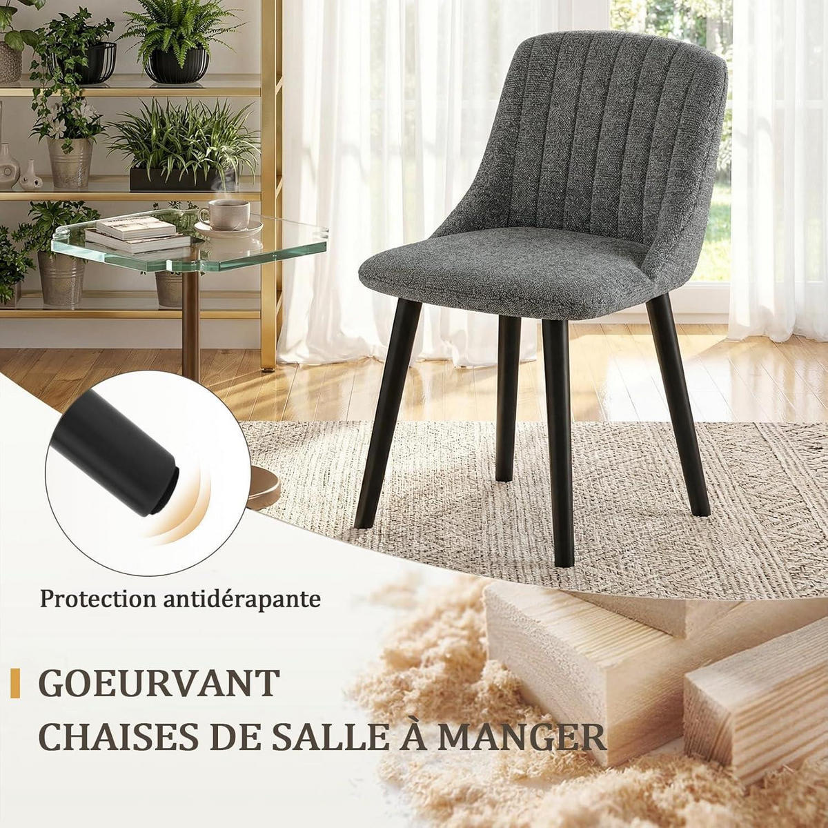 ESSZIMMERSTUHL 2er Set Grau Samt Holzbeine - Grau, Textil (48.5/81/43.5cm)