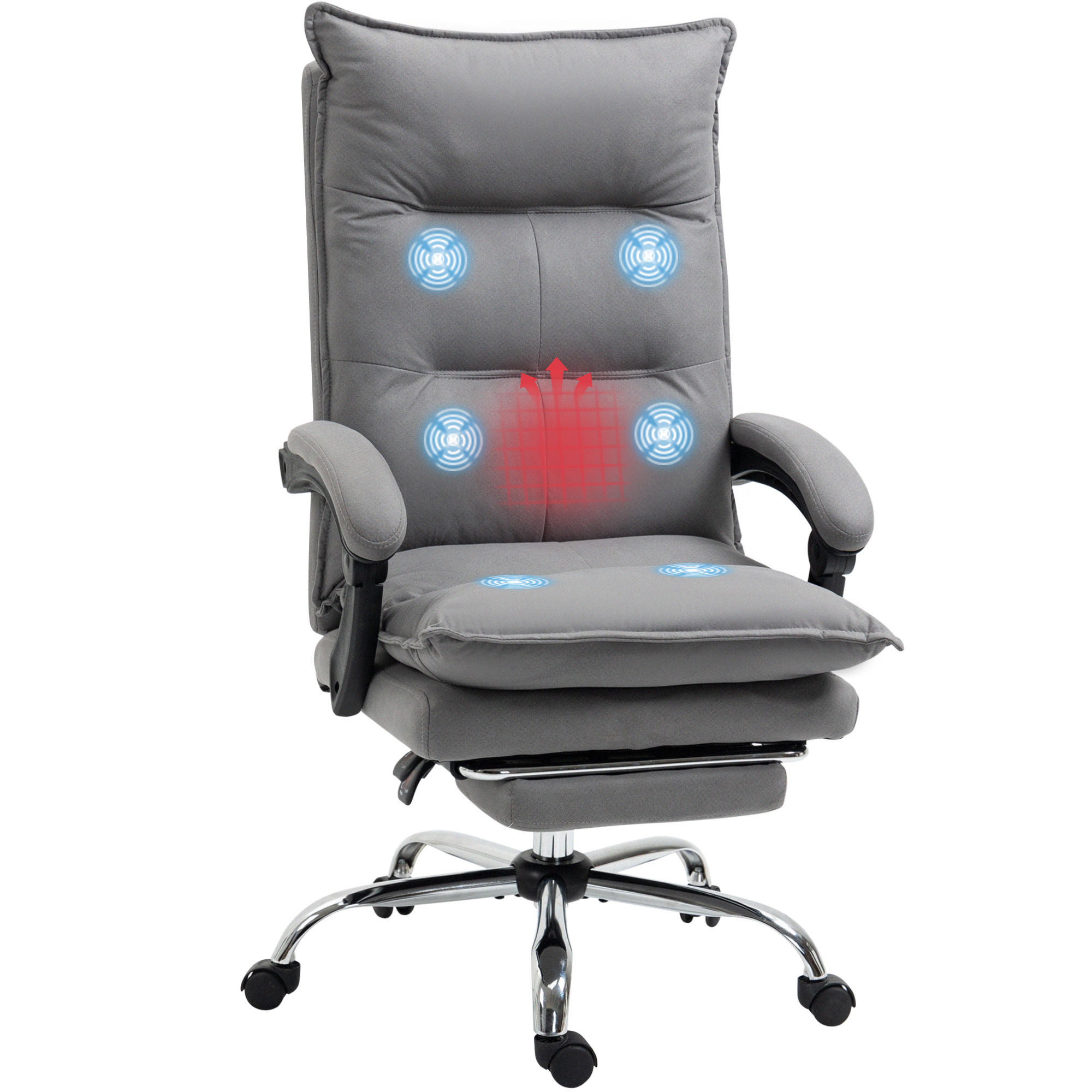 MASSAGE-BÜROSTUHL, Mikrofaser, Grau - Grau, Kunststoff (74/121.5/66cm) - Vinsetto
