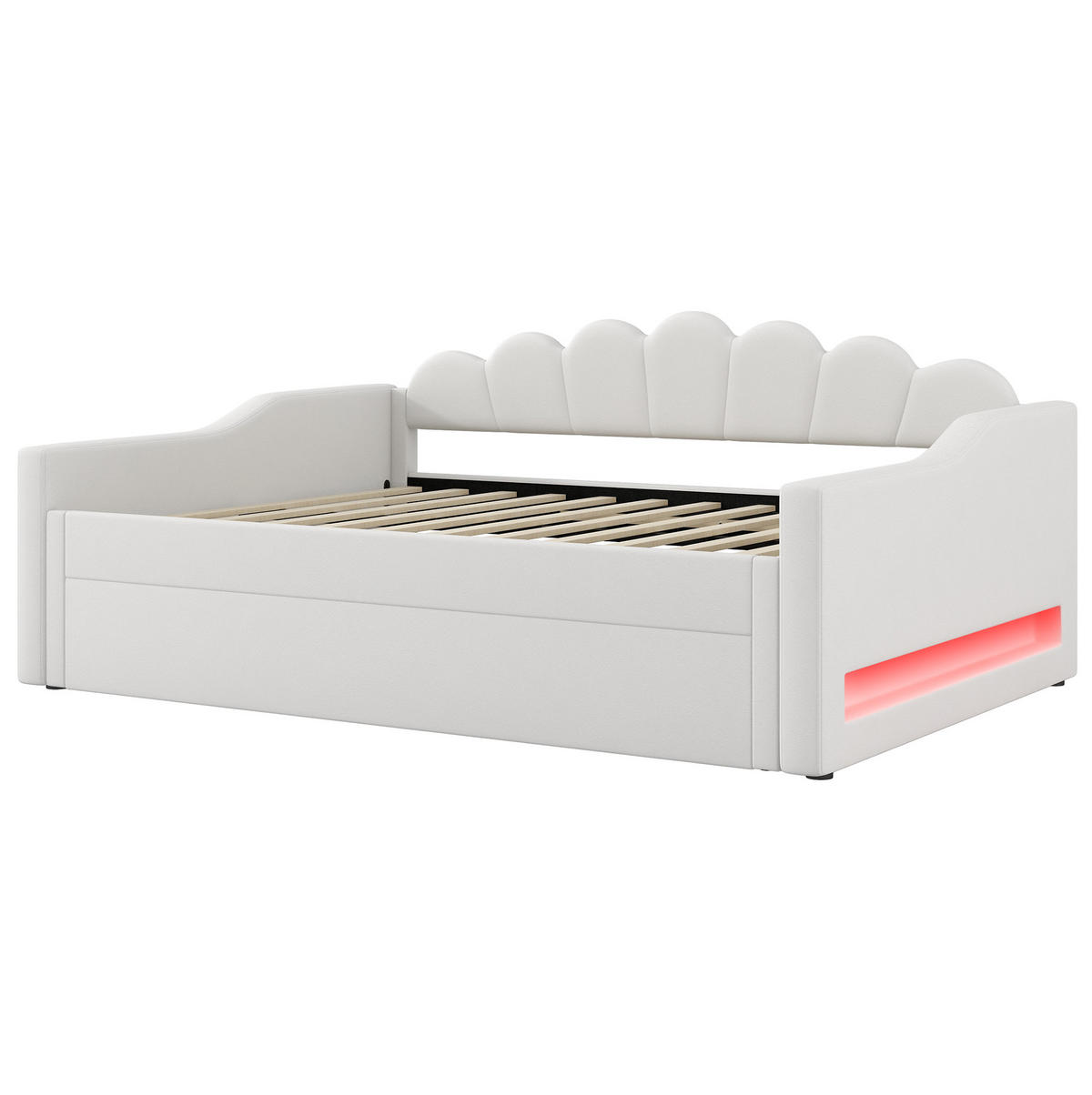 TAGESBETT 140/200 cm mit LED-Beleuchtung, Ausziehbett und Leinenbezug, Beige - Beige, Holzwerkstoff (140/200cm) - Redom