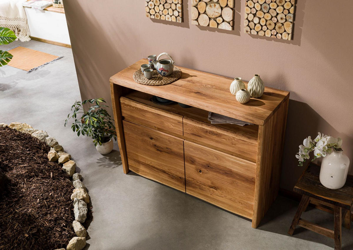 SIDEBOARD Wildeiche 131x45x96 natur geölt PURE OAK #103 - Braun, Holz (131/96/45cm) - Massivmoebel24
