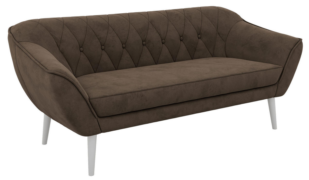 TŘÍMÍSTNÁ POHOVKA PIRS 3 - Hnědá Samet - Bílé nohy - bílá/tmavě hnědá, kompozitní dřevo/textil (180/75/74cm) - MKS