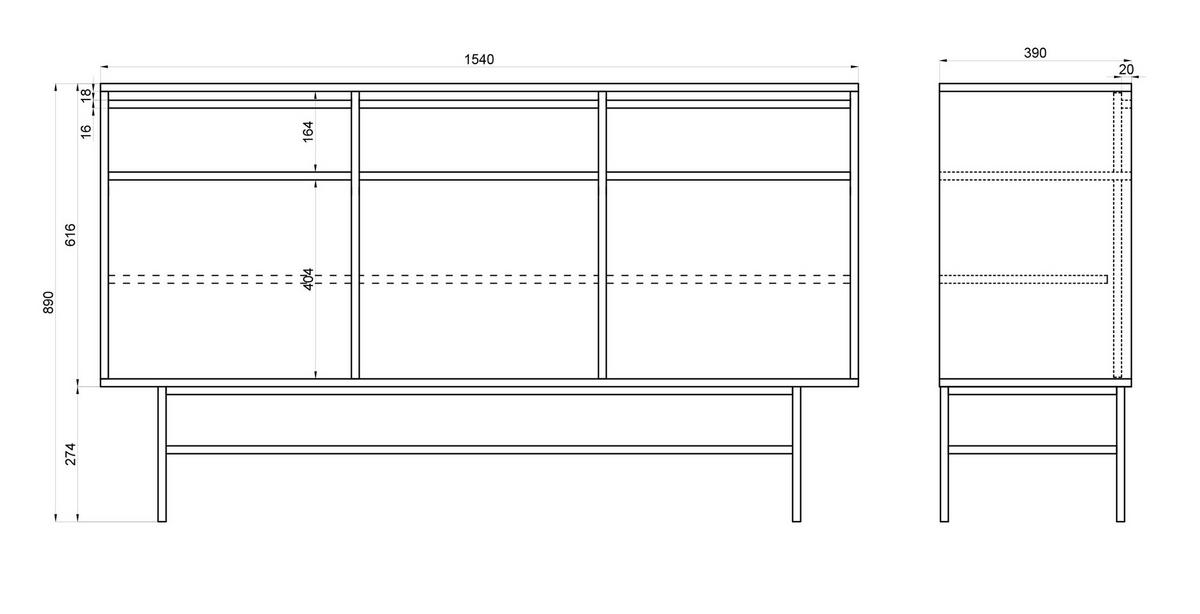 SIDEBOARD Evo Salbeigrün mit Metallgestell 154 cm - Salbeigrün/Schwarz, Holzwerkstoff/Metall (154/89/39cm) - Selsey