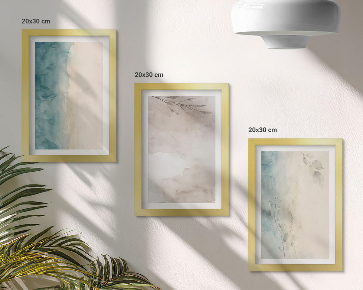 BILDER SET 3er Set - 20x30 cm Goldrahmen - Feine Aquarelltexturen - Goldfarben, Kunststoff (20/30cm) - TULUP