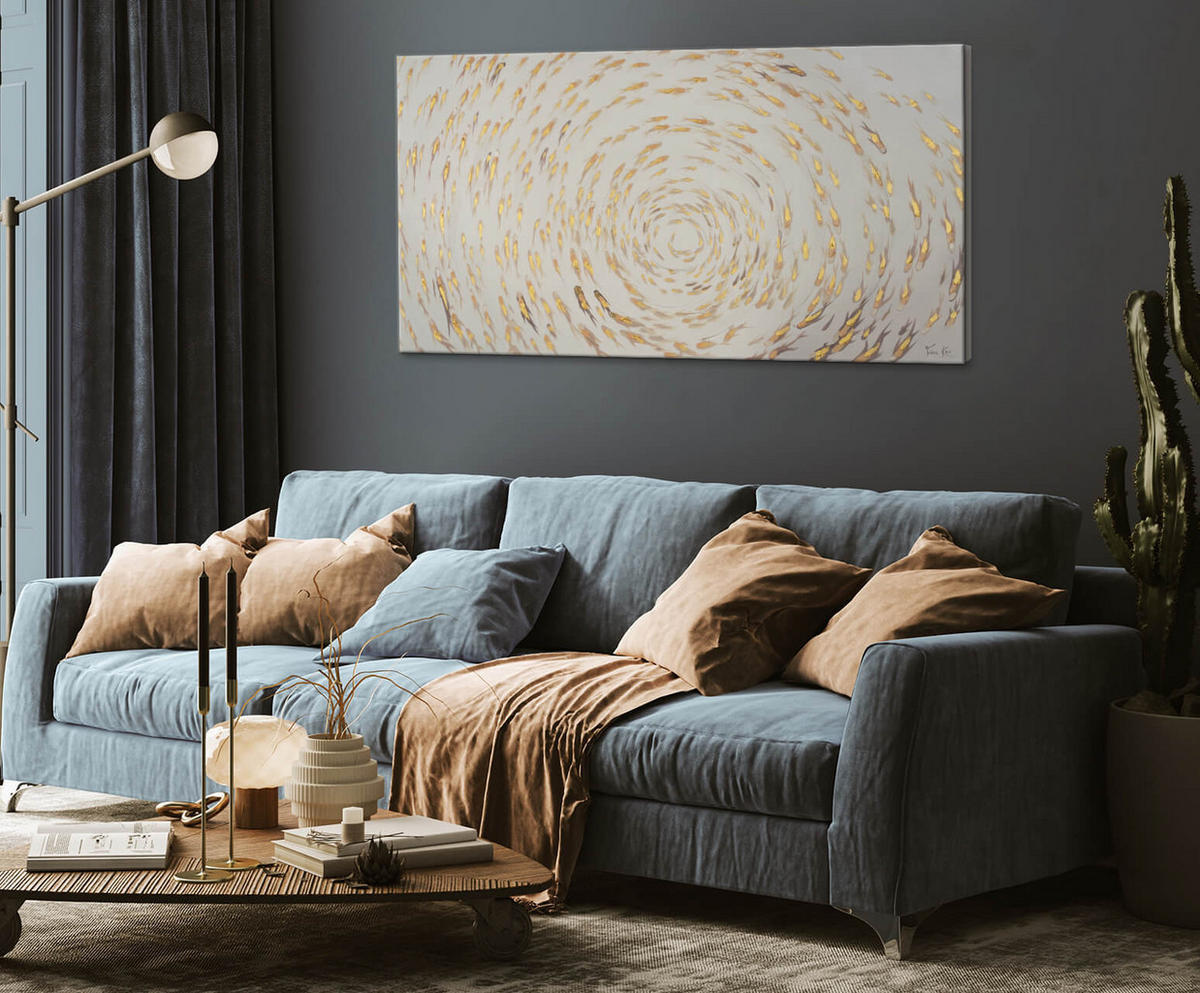 ÖLGEMÄLDE 140/70 cm - Beige/Goldfarben, Holz/Textil (140/70cm) - KUNSTLOFT