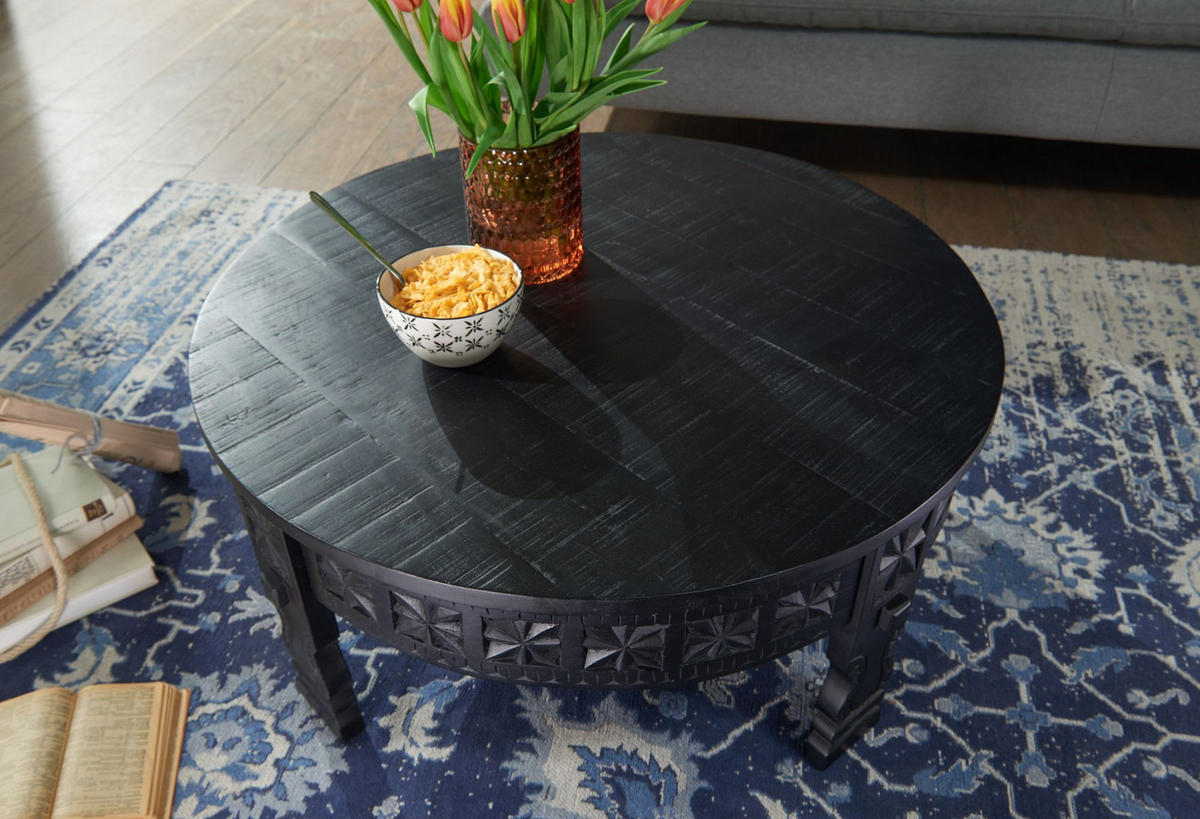 COUCHTISCH Massivholz Schwarz Lackiert, Orientalisches Design, Handgefertigt - Schwarz/Braun, Holz (80/80/36cm) - KADIMA DESIGN