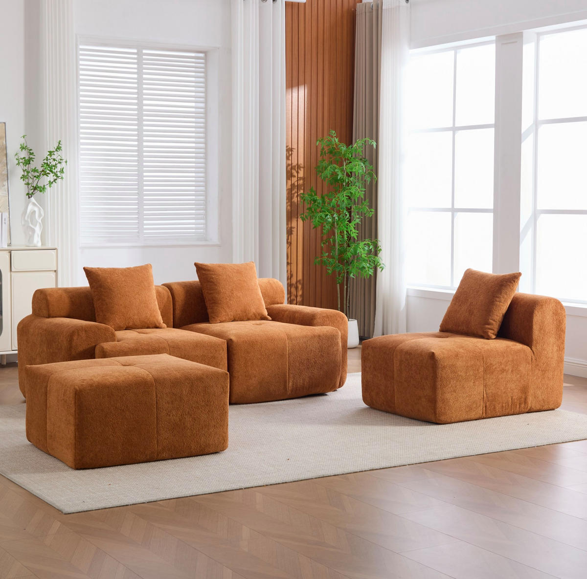 KUTNA garnitura 268/102/78 cm narančasta od tkanine modularna bez montaže - narančasta, tekstil (100/97cm) - OKWISH