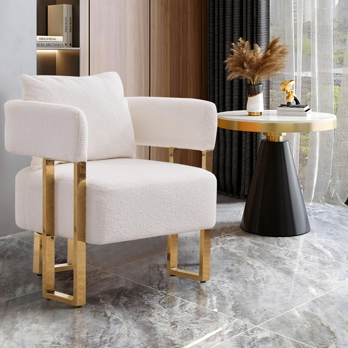 SESSEL Minimalistisch-luxuriös mit Kissen, DE-42889, Weiß - Weiß, Metall (68/70/68cm) - ComfortXL