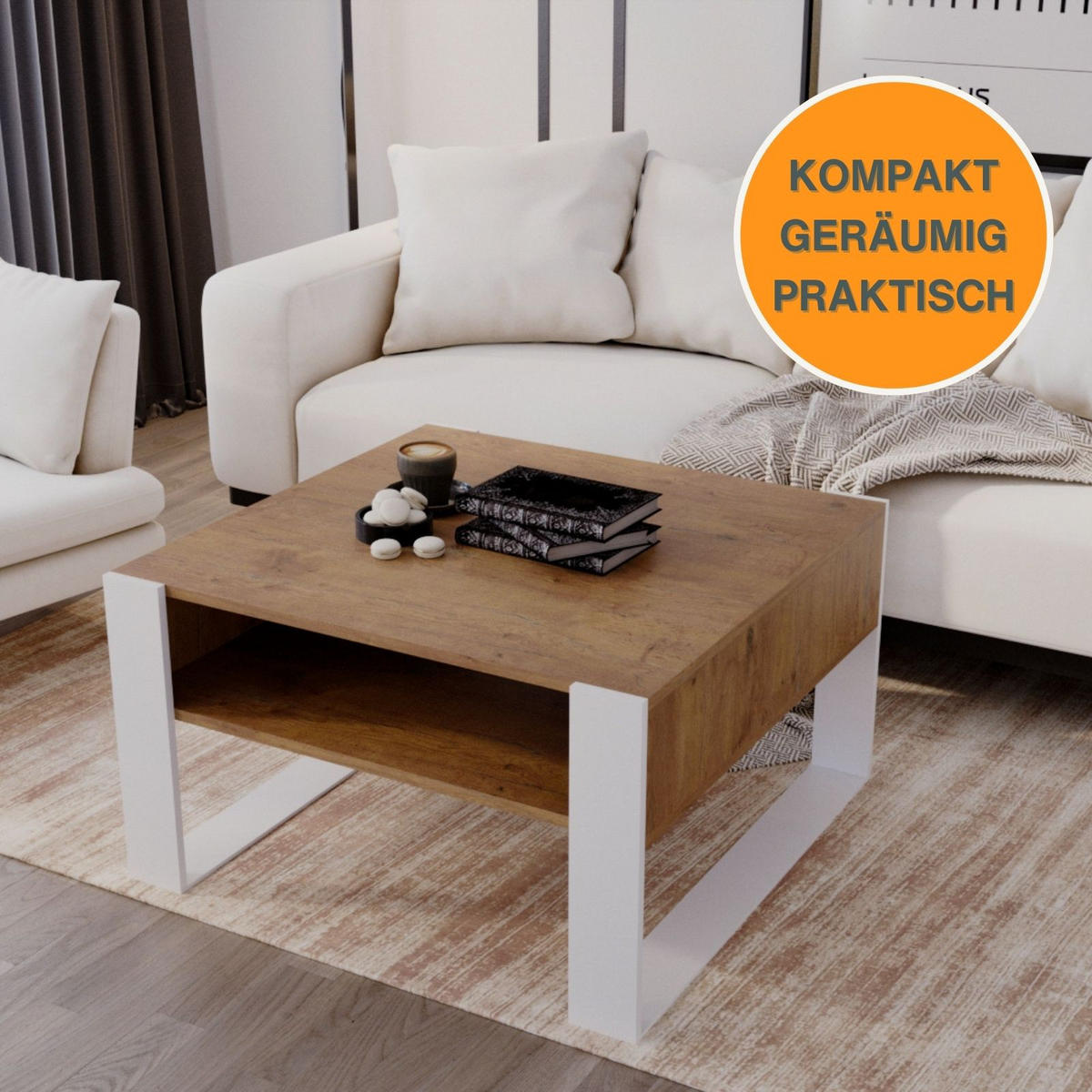 COUCHTISCH Holzwerkstoff rechteckig stabil Nussbaumfarben 45/71.5/68cm - Nussbaumfarben/Weiß, Holzwerkstoff (71.5/68/45cm) - CraftPAK