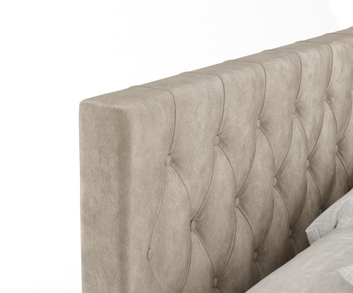 BOXSPRINGBETT Excelsior Beige 140/200 cm mit Latex-Topper - Beige/Silberfarben, Holz/Holzwerkstoff (140/200cm) - Maison de Reve