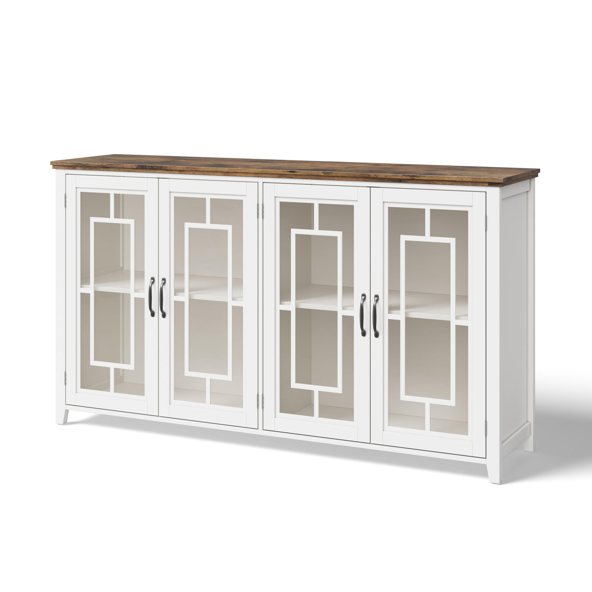 SIDEBOARD DE-38694 160/40/86 cm Glastüren und Holzoptik Weiß - Weiß, Holzwerkstoff (160/86/40cm) - ComfortXL