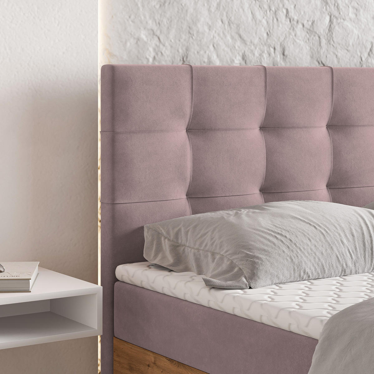 BOXBETT MOLVEN 160x200 cm mit Matratze und Topper - Rosa - Rosa, Holz (160/200cm) - MASSENO