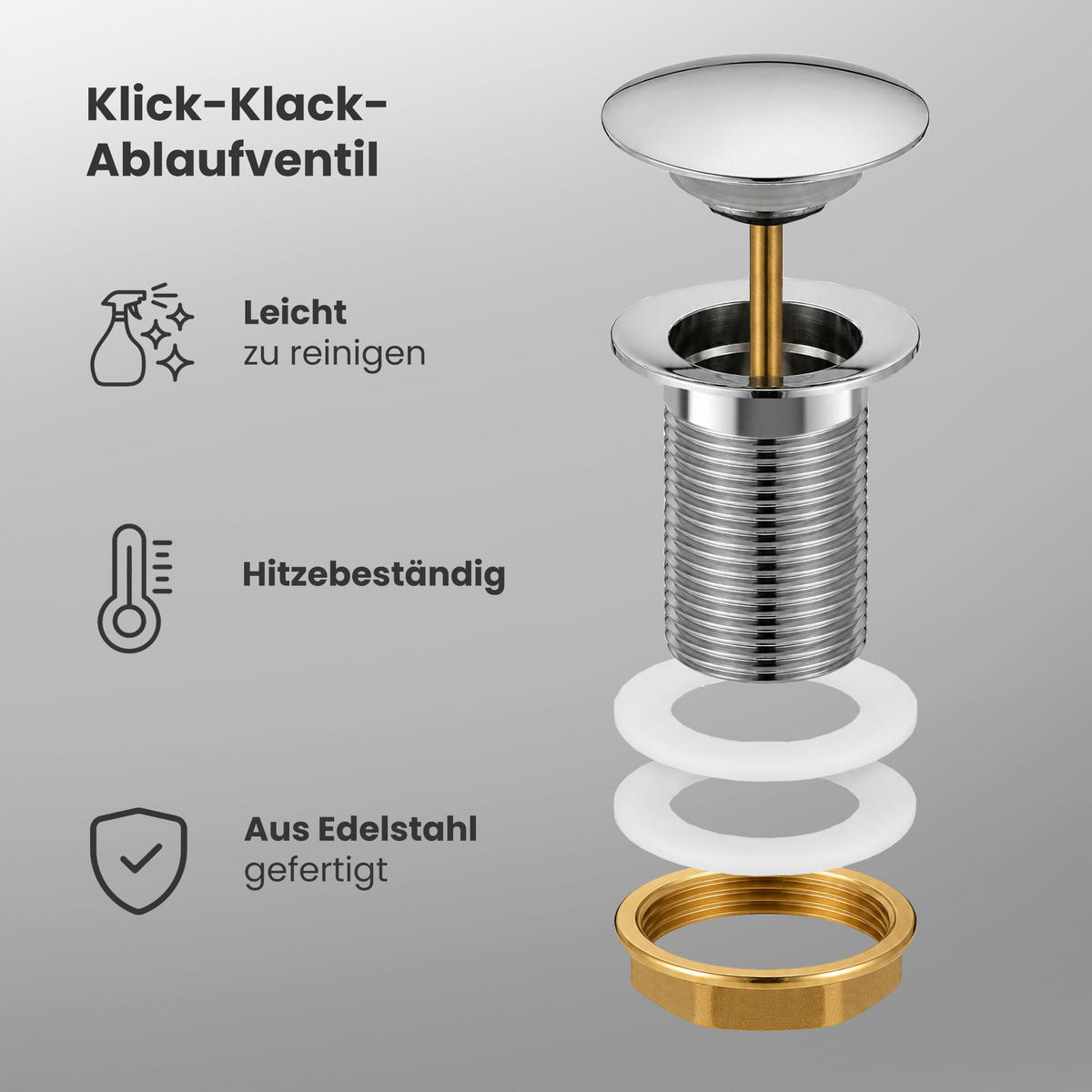 CLICK-CLACK-ABLAUFVENTIL Chrom - Chromfarben/Silberfarben, Metall (6.6/10.2/10.2cm) - Akord