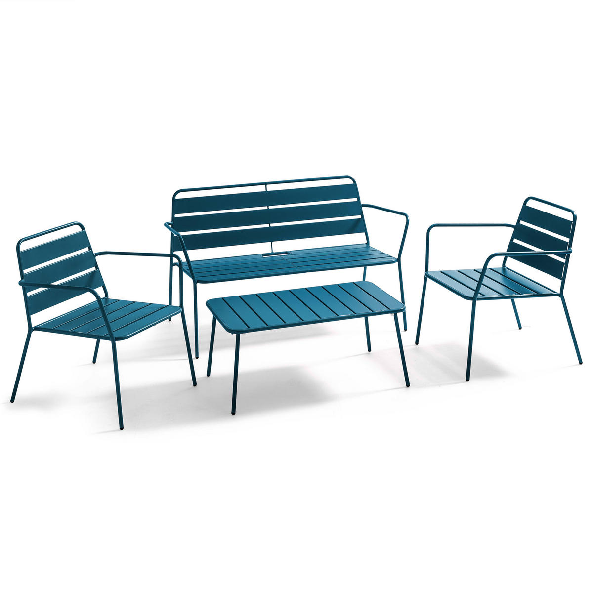 GARTEN-LOUNGETISCH, Pazifikblau - Dunkelblau, Metall (90/50/40cm) - Oviala