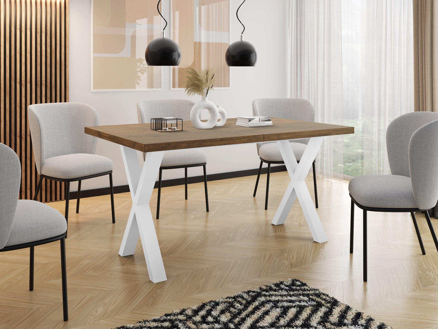 ESSTISCH Luiza rechteckig ausziehbar, Lefkas Eiche 160-260/90/76 cm - Alteiche/Weiß, Holzwerkstoff/Metall (160/90/76cm) - WFL GROUP