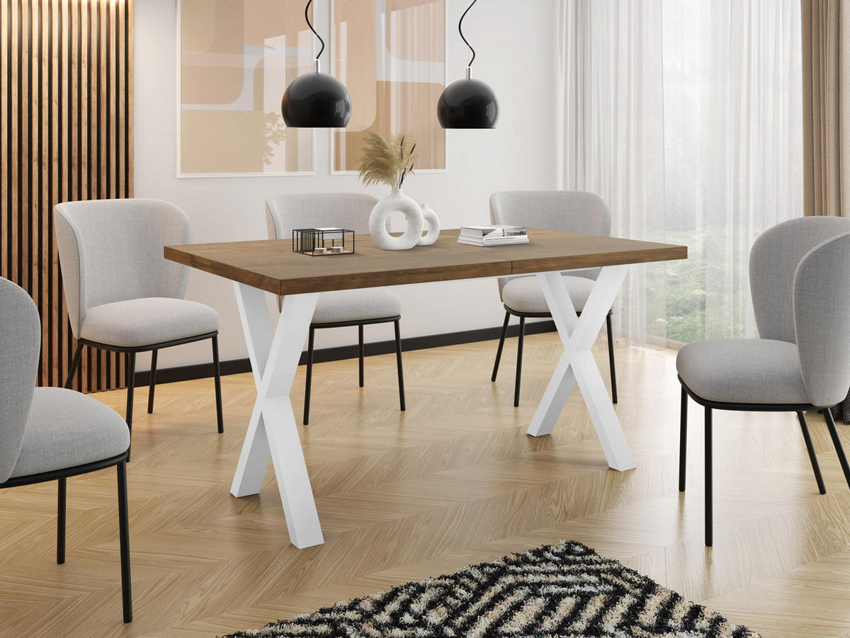 ESSTISCH Luiza rechteckig ausziehbar, Lefkas Eiche 120-220/80/76 cm - Alteiche/Weiß, Holzwerkstoff/Metall (120/80/76cm) - WFL GROUP