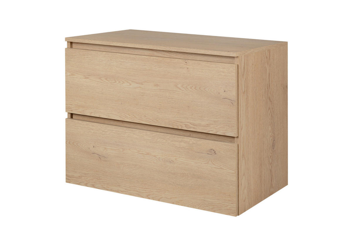 BADEZIMMERSCHRANK 80 cm + TOP, Farbe: helle Eiche, 80 x 57 x 46 cm, mit Arbeitsplatte - Beige, Holzwerkstoff (80/57/46cm) - 3XE LIVING