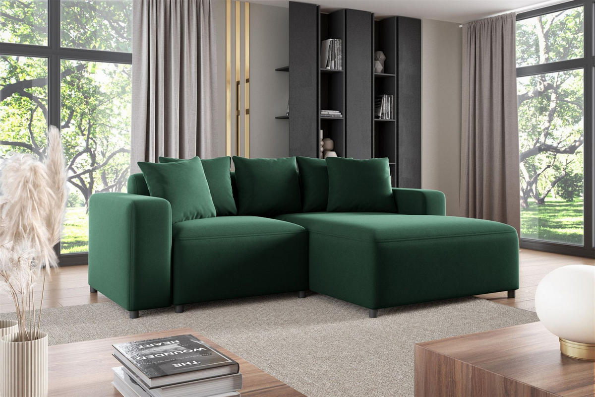 ECKSOFA Megan Xs In Salvador - Dunkelgrün, Holzwerkstoff/Textil (240/165cm) - Fun Möbel