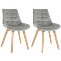 STUHL 2er Set Samt grau - Eukalyptusholzfarben/Grau, Holz/Textil (54/84/63cm) - CLP