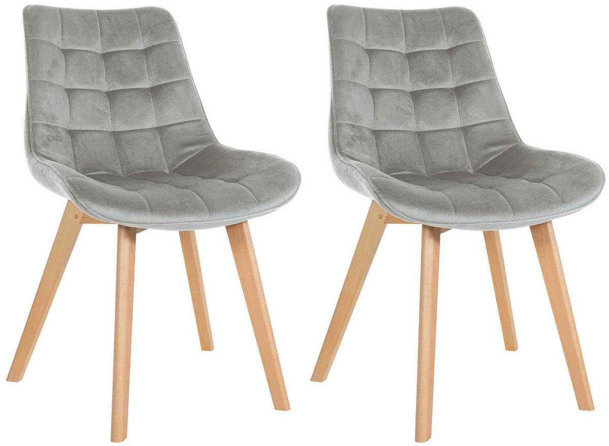 STUHL 2er Set Samt grau - Eukalyptusholzfarben/Grau, Holz/Textil (54/84/63cm) - CLP