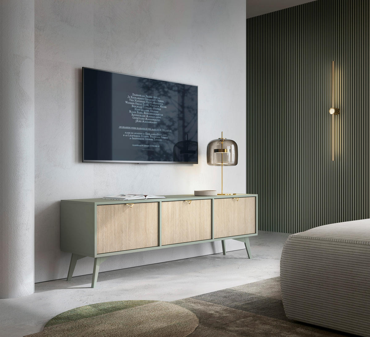 LOWBOARD TV TOFINO RTV1-3D Holzbeine eukalyptus - Eichefarben/Eukalyptusholzfarben, Holz/Holzwerkstoff (158/52/38cm) - Komodee