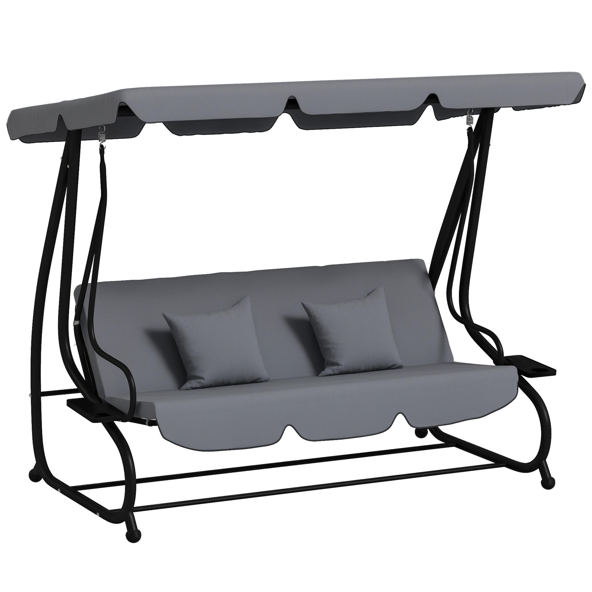 HOLLYWOODSCHAUKEL Dunkelgrau 200/120/164 cm 3-Sitzer mit Liegefunktion - Dunkelgrau, Metall (200/164/120cm) - PANGIVO