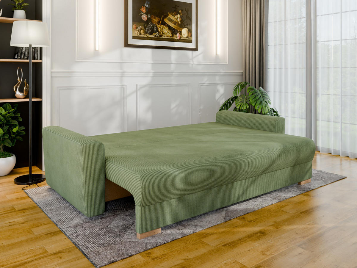 3-SITZER-SCHLAFSOFA ELMA mit Bettfunktion, grün - Grün, Holz (92.5/79/230cm) - Panda Möbel