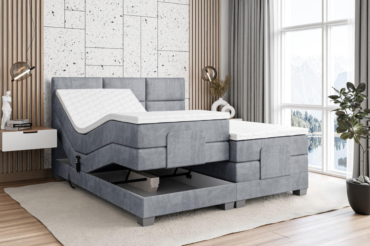BOXSPRINGBETT elektrisch verstellbar mit 2 Matratzen H4/Taschenfederung PROT EL 200 x 200 Hellgrau - Hellgrau, Holzwerkstoff (207/200cm) - ALTDECOR