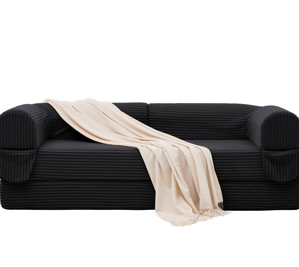 SCHLAFSOFA in Schwarz aus Cord mit bodennaher Konstruktion - Schwarz, Textil/Metall (190/45/78cm) - CHICFURN