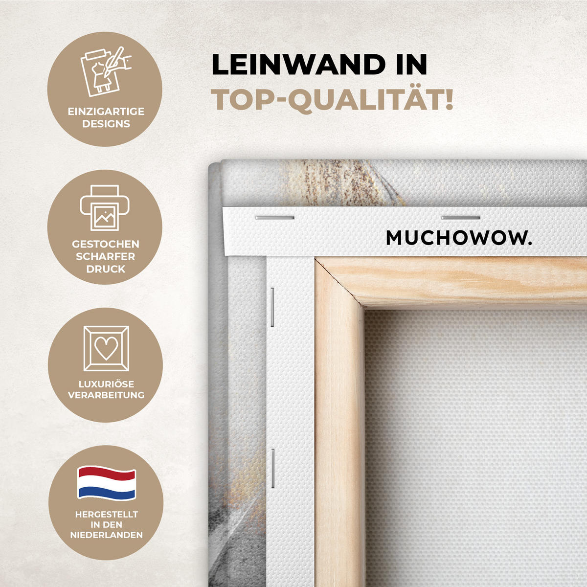 LEINWANDBILD Luxus - Abstrakt - Gold - Weiß 50x50 cm - Goldfarben, Textil (50/50cm) - MuchoWow