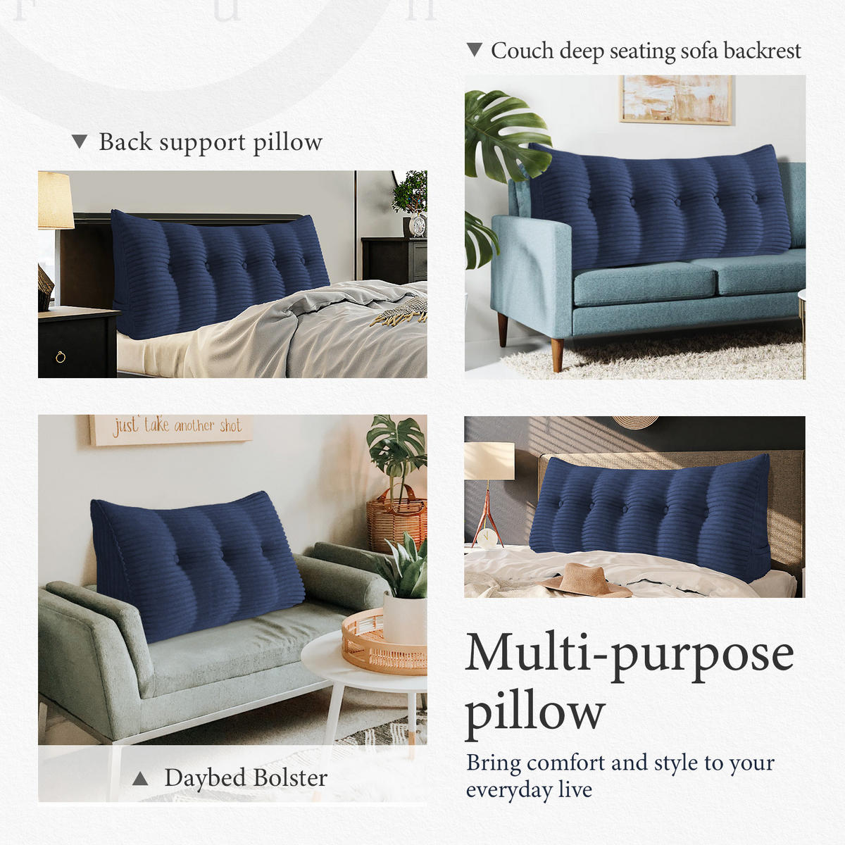 LESEKISSEN für Bett Kord Dunkelblau 60 cm - Dunkelblau, Textil (50/60cm) - Vercart