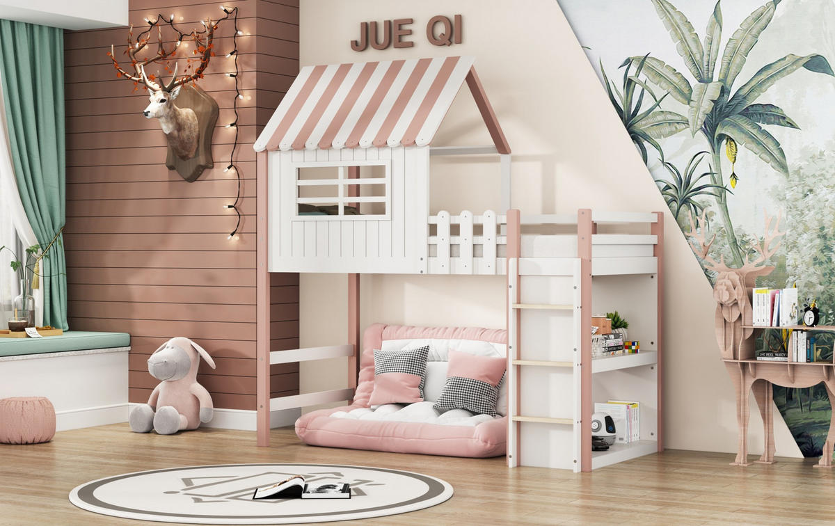HOCHBETT 90/200 cm Rosa aus Massivholz mit Sicherheitsleiter - Pink, Holz (90/200cm) - OKMYHOME
