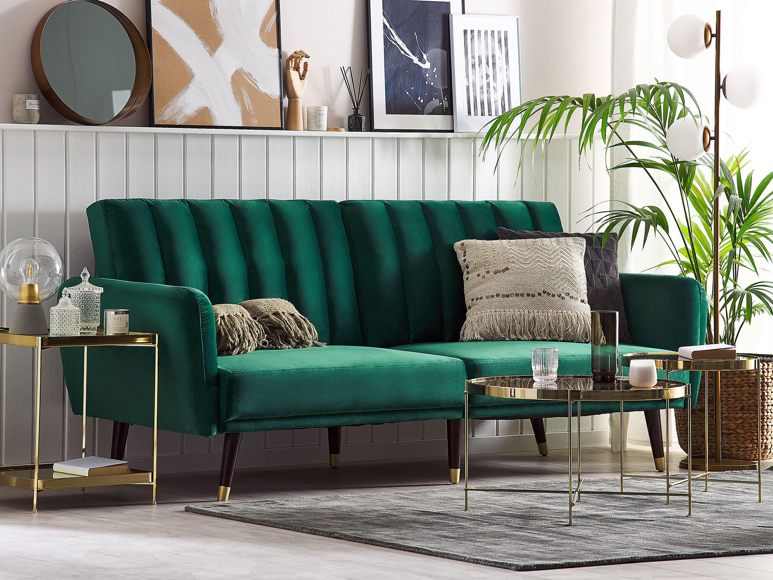 3-SITZER-SCHLAFSOFA Samtstoff Smaragdgrün Vimmerby - Smaragdgrün, Textil (212/90/80cm) - Beliani