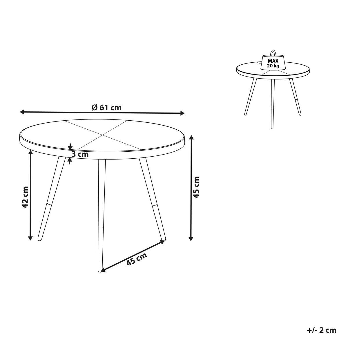 COUCHTISCH dunkler Holzfarbton/gold 61 cm Ramona - Dunkelbraun/Goldfarben, Holzwerkstoff (61/61/45cm) - Beliani