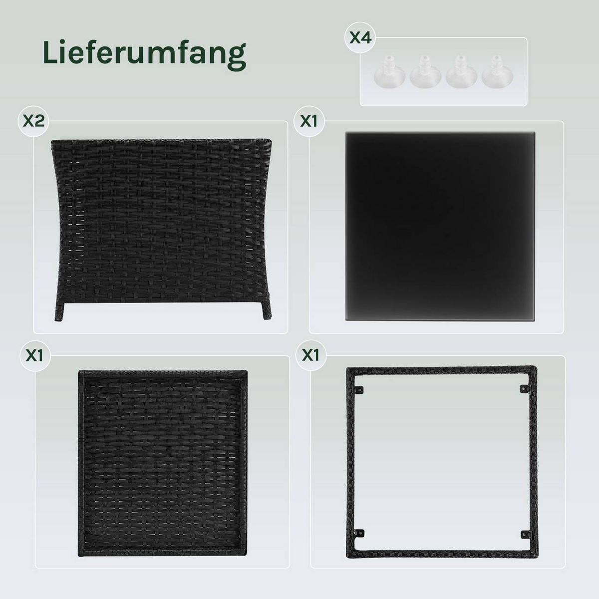 GARTENTISCH mit offenem Fach, Schwarz - Schwarz, Glas/Kunststoff (45/45/40cm) - Woltu