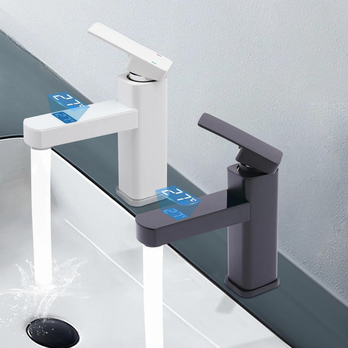 WASCHTISCHARMATUR mit digitalem Display, Weiß - Weiß, Metall (10.5/17.5/5cm) - Kaket