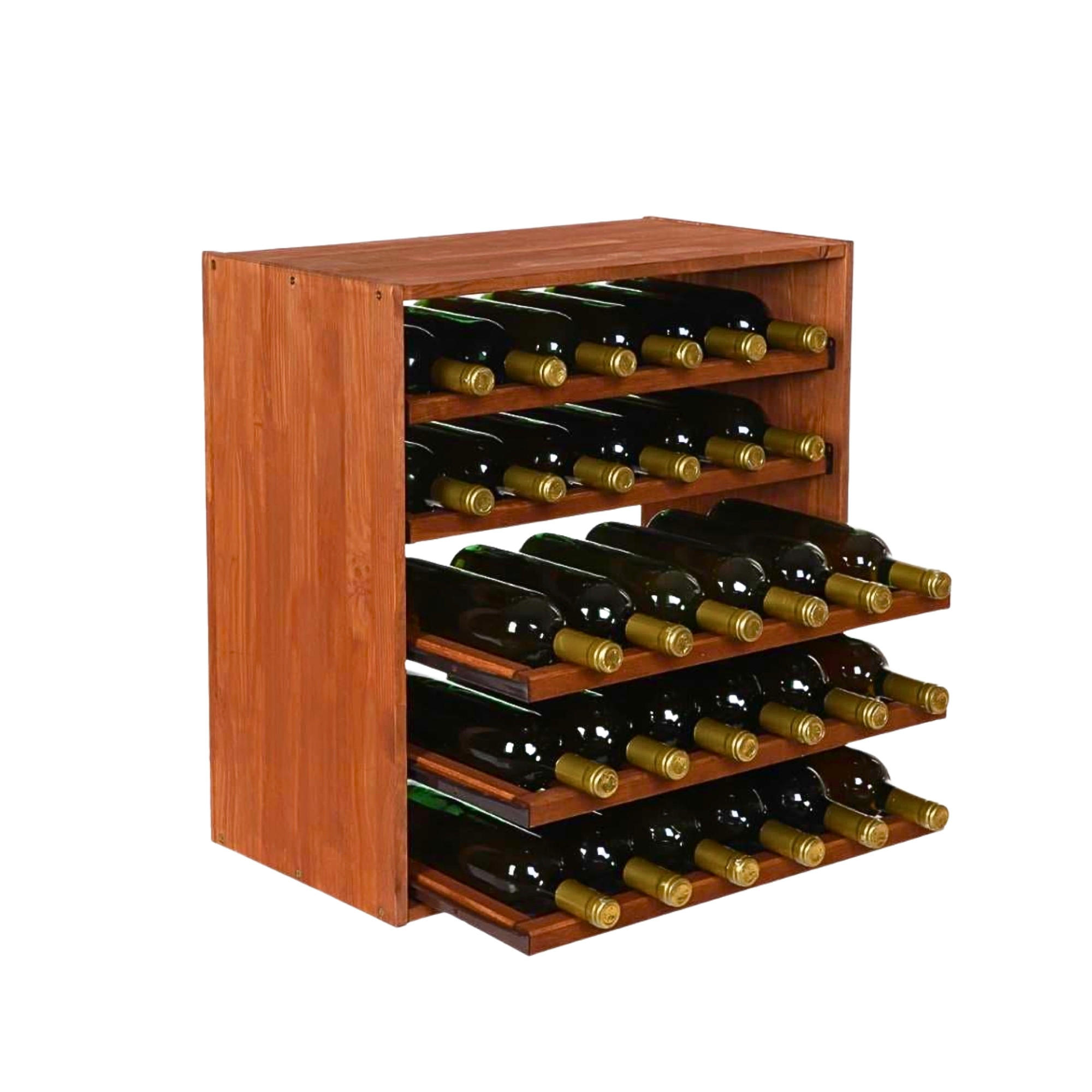 WEINREGAL Vincellar Mod 60x60x30 cm Auszug Modul Für 30 Flaschen mit Ausziehbaren Ebenen Massives Kiefernholz Braun Geölt - Braun, Holz (60/60/30cm) - PROREGAL