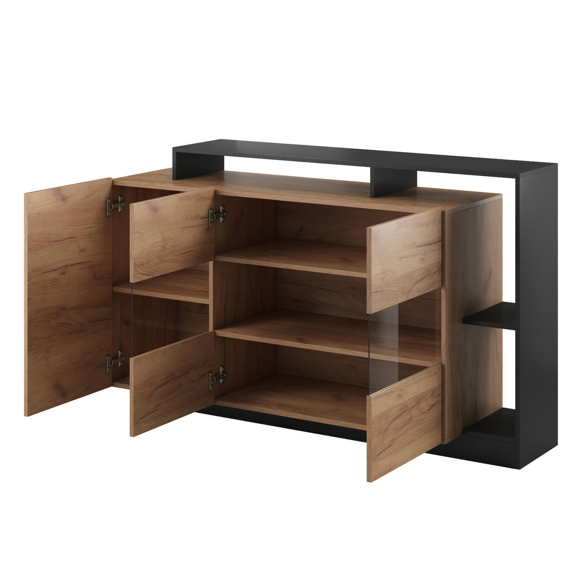 SIDEBOARD ALVDAL KOM1 ABS-Kante Eiche Anthrazit - Anthrazit, Glas/Holzwerkstoff (155/94/44cm) - Komodee