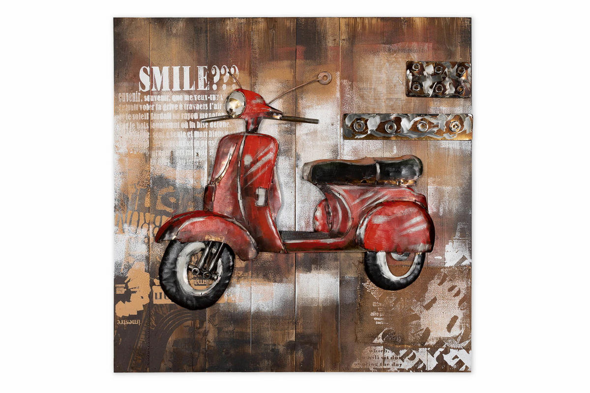 WANDBILD Rot 80/80 cm - Rot/Braun, Holz/Metall (5/80cm) - KUNSTLOFT