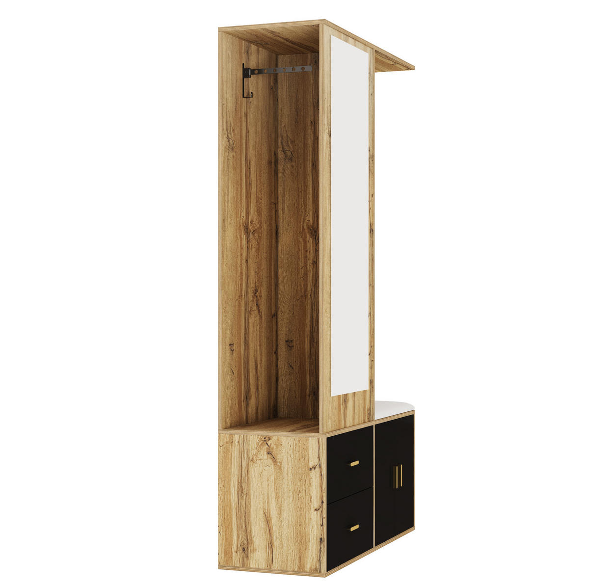 SCHUHSCHRANK 100/180/38 cm Schwarz/Natur aus Holzwerkstoff mit Spiegel und Sitzbank - Naturfarben, Holzwerkstoff (100/180/38cm) - OKMYHOME