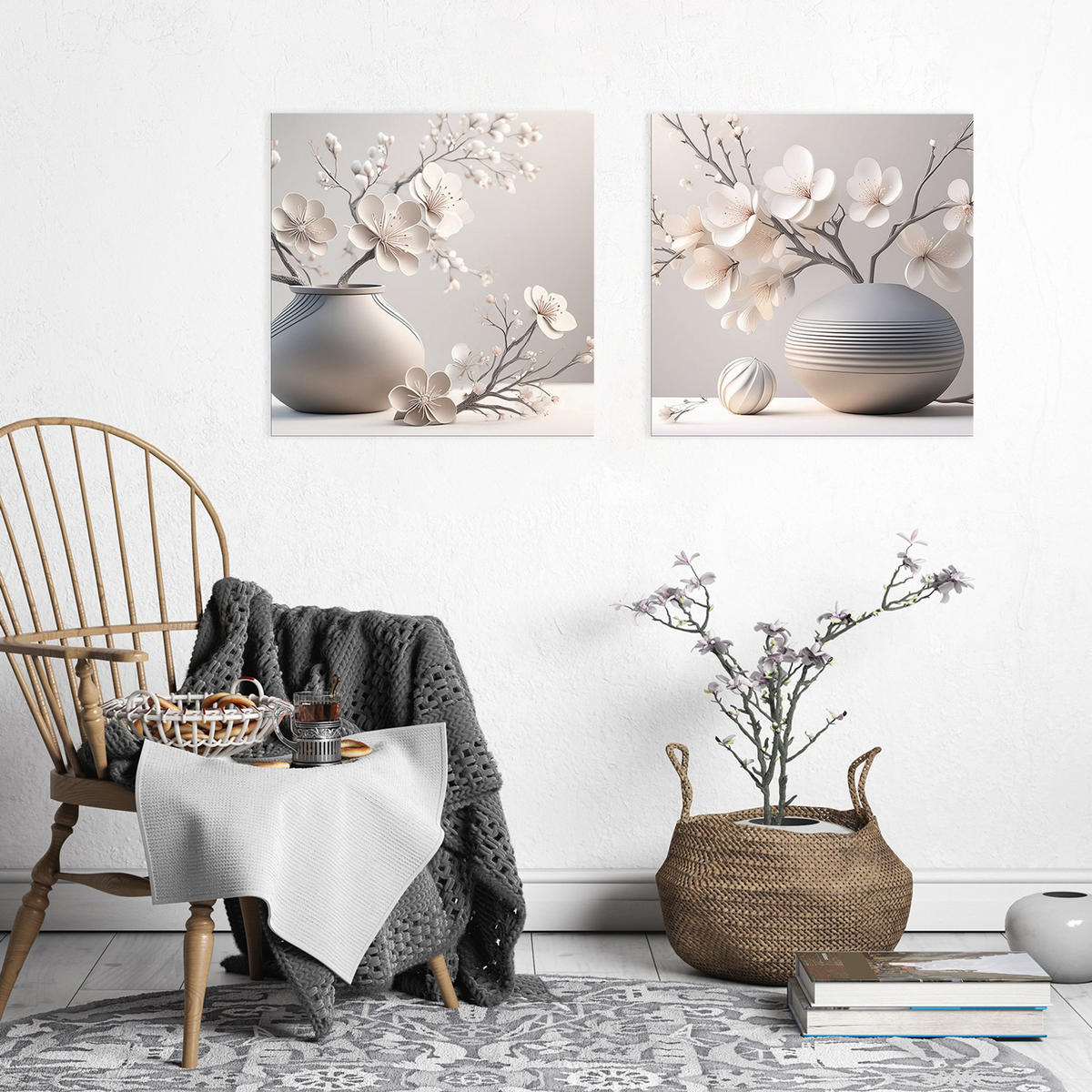 GLASBILD 50x50 cm Stillleben Blumen - Beige, Glas (50/50cm) - artissimo