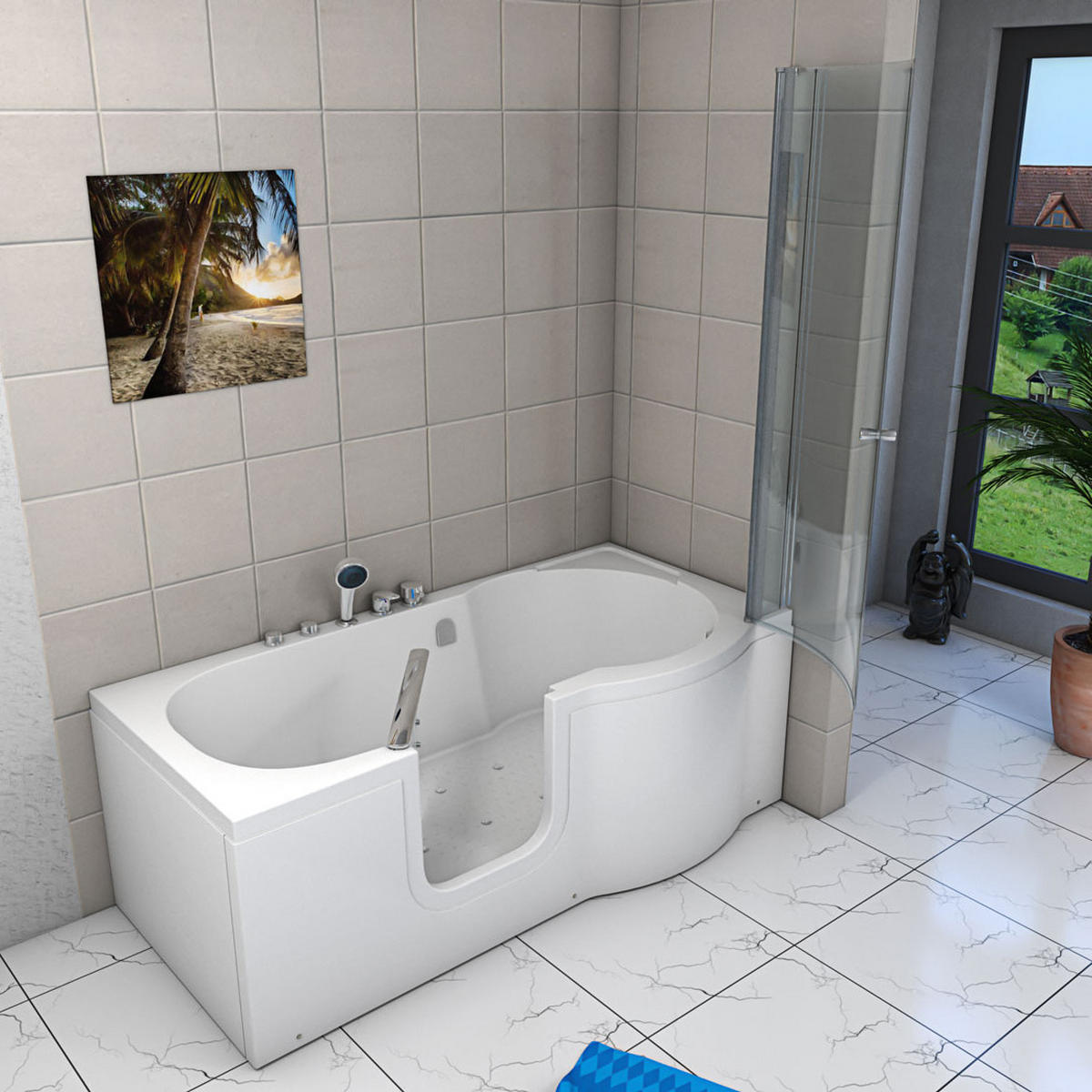 SENIORENDUSCHE Whirlpool mit Tür S12D-EH-AIR-L - Weiß, Glas/Kunststoff (85/200/170cm) - AcquaVapore by Sandra Jentho