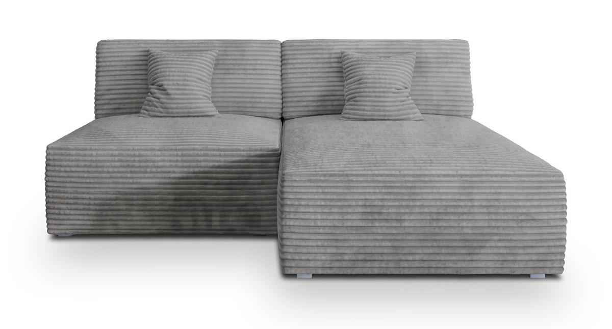 ECKSOFA FIORO Hellgrau Kordstoff mit Schlaffunktion - Hellgrau, Holz (204/148cm) - MASSENO