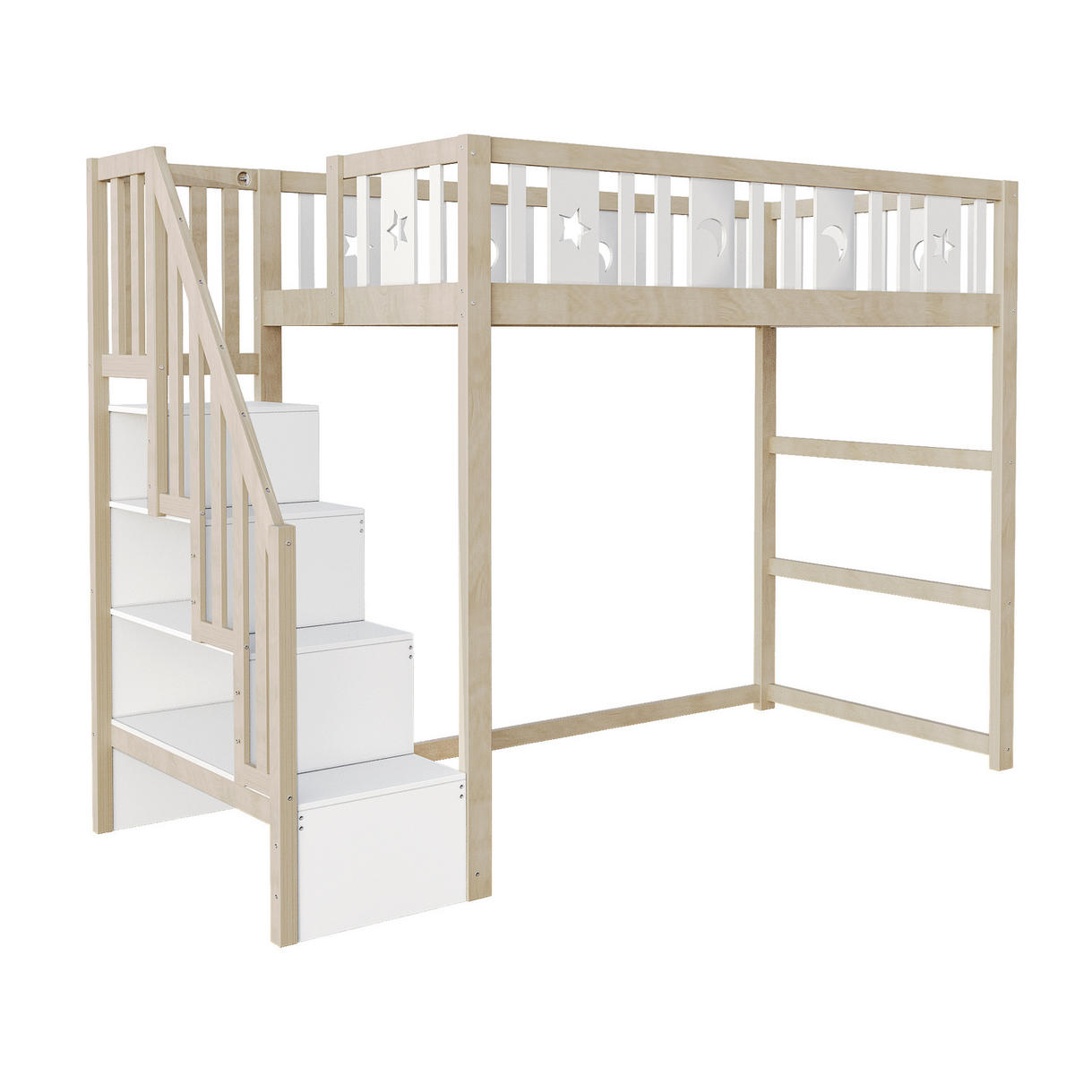 HOCHBETT 90/200 cm weiß/natur aus Massivholz mit Treppe und Regal - Naturfarben, Holzwerkstoff (90/200cm) - OKWISH