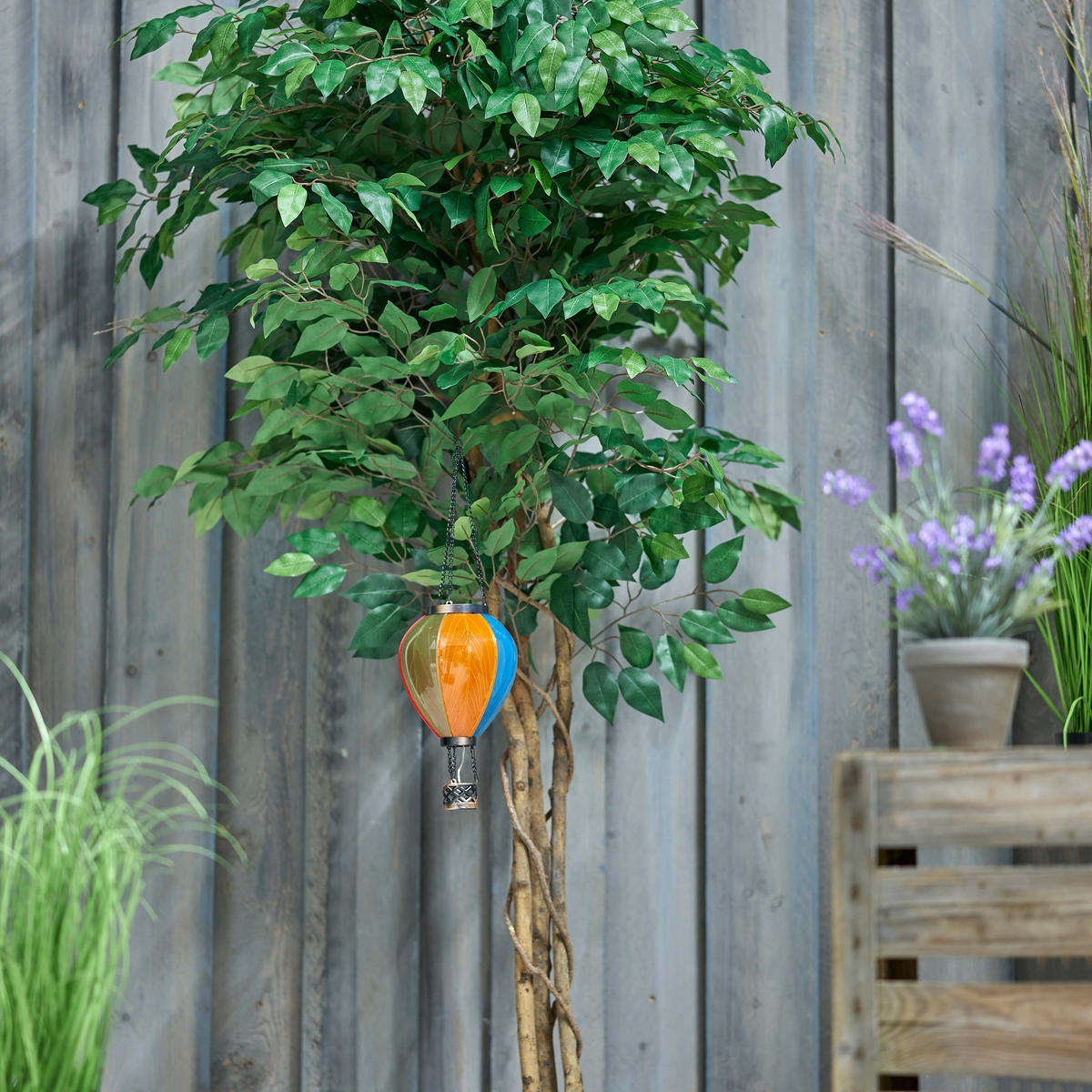 LED-SOLAR-LATERNE - Heißluftballon-Design aus robustem Kunststoff für stimmungsvolle Gartenbeleuchtung, wetterfest - Weiß, Kunststoff (19/19/58cm) - Northpoint